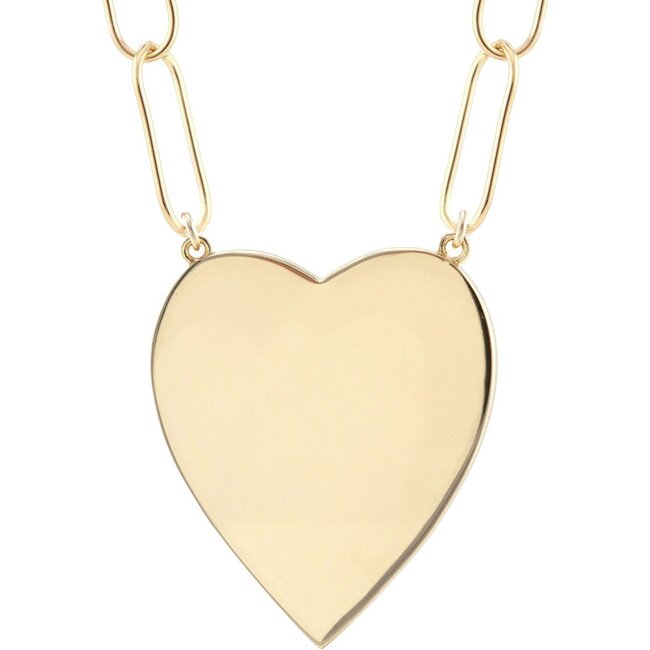 Large Heart Pendant on Large Link Chain, Gold - Necklaces - 3