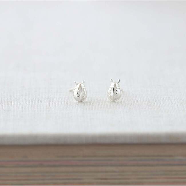 Ladybug Stud Earrings, Silver - Earrings - 3