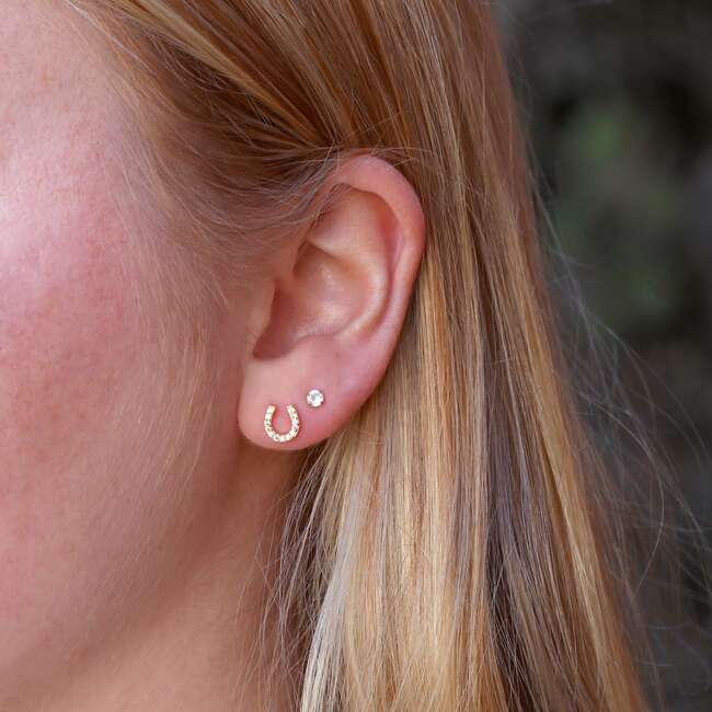 Horseshoe Crystal Stud Earrings, Gold