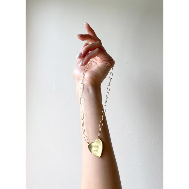 Large Heart Pendant on Large Link Chain, Gold - Necklaces - 4