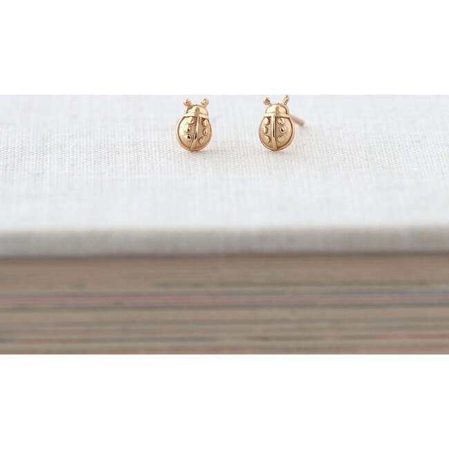 Ladybug Stud Earrings, Gold - Earrings - 4
