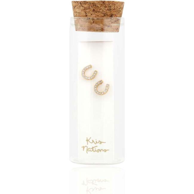 Horseshoe Crystal Stud Earrings, Gold - Earrings - 3