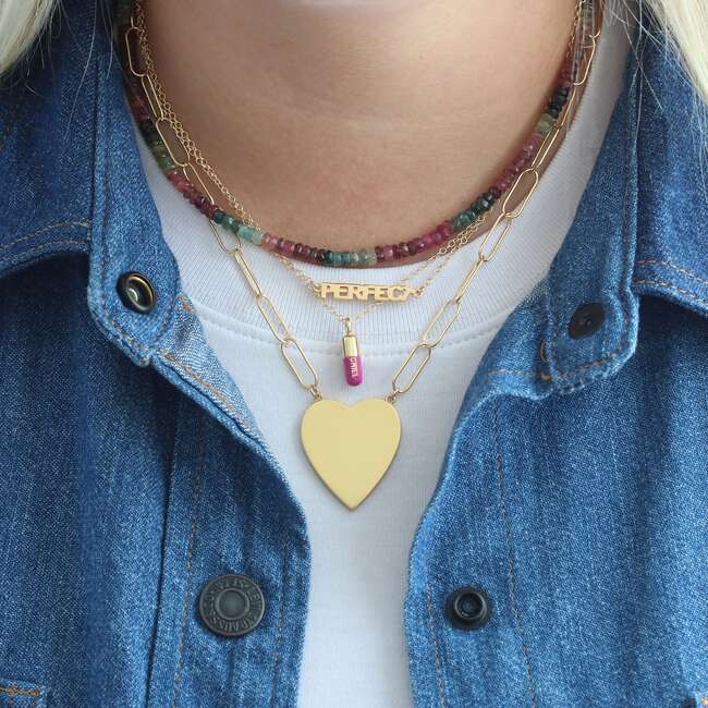 Large Heart Pendant on Large Link Chain, Gold - Necklaces - 5