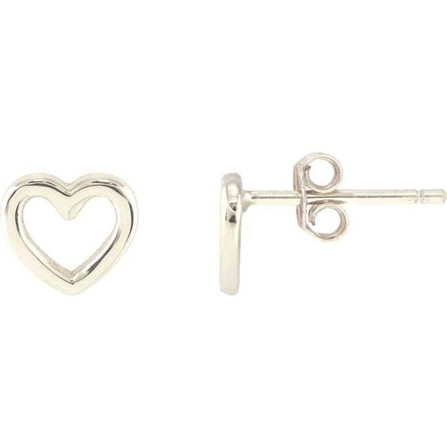Heart Outline Stud Earrings, Silver