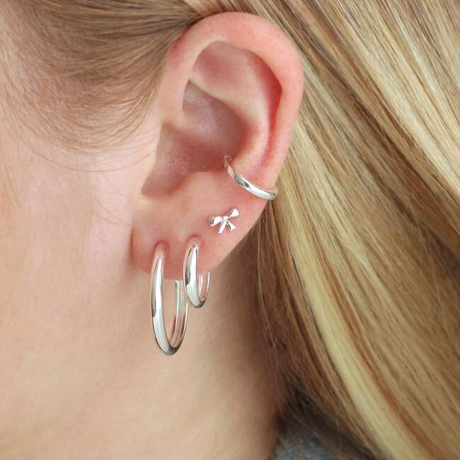 Hollow Hoop Earrings, Silver, 25mm - Earrings - 4