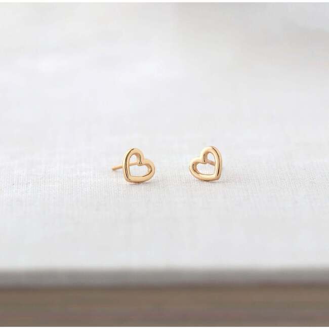 Heart Outline Stud Earrings, Gold - Earrings - 4
