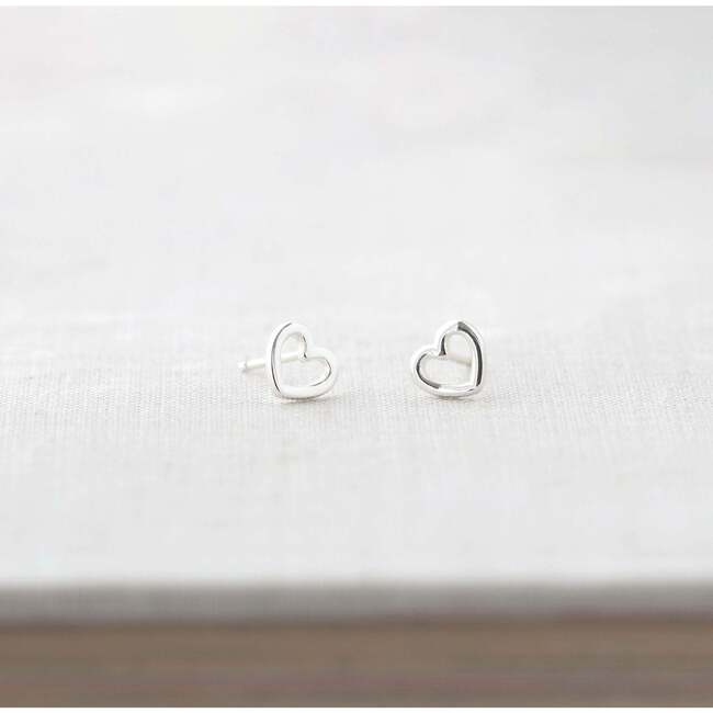 Heart Outline Stud Earrings, Silver - Earrings - 3