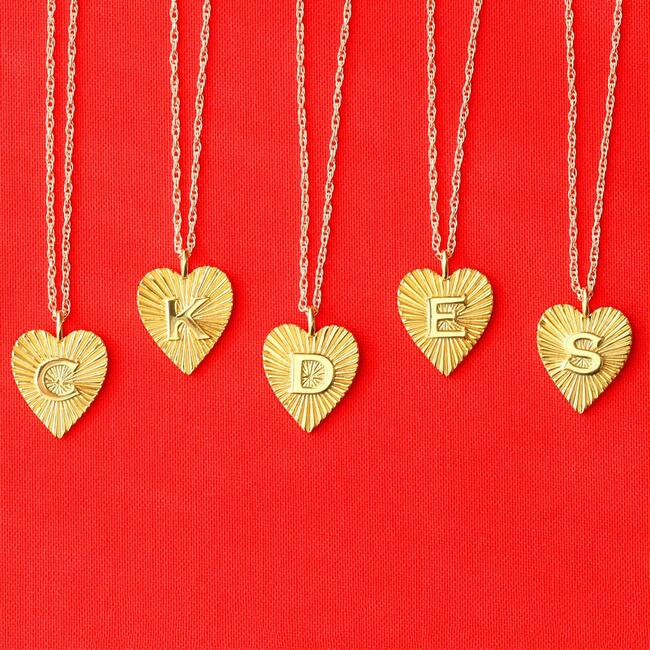 Heart Letter Charm Necklace, Gold