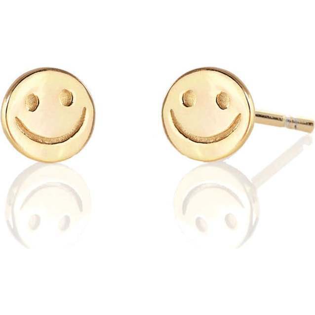 Happy Face Stud Earrings, Gold