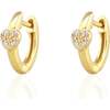 Heart Crystal Huggie Hoop Earrings, Gold - Earrings - 1 - thumbnail