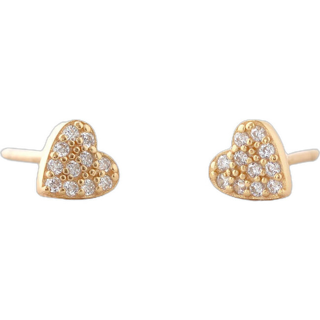 Heart Crystal Stud Earrings, Gold