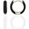 Enamel Huggie Hoop Earrings, Silver, Black - Earrings - 1 - thumbnail