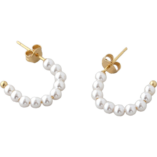 Freshwater Pearl Huggie Post Hoop Earrings, Gold