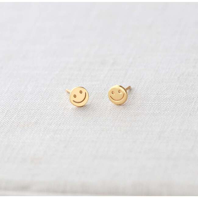 Happy Face Stud Earrings, Gold