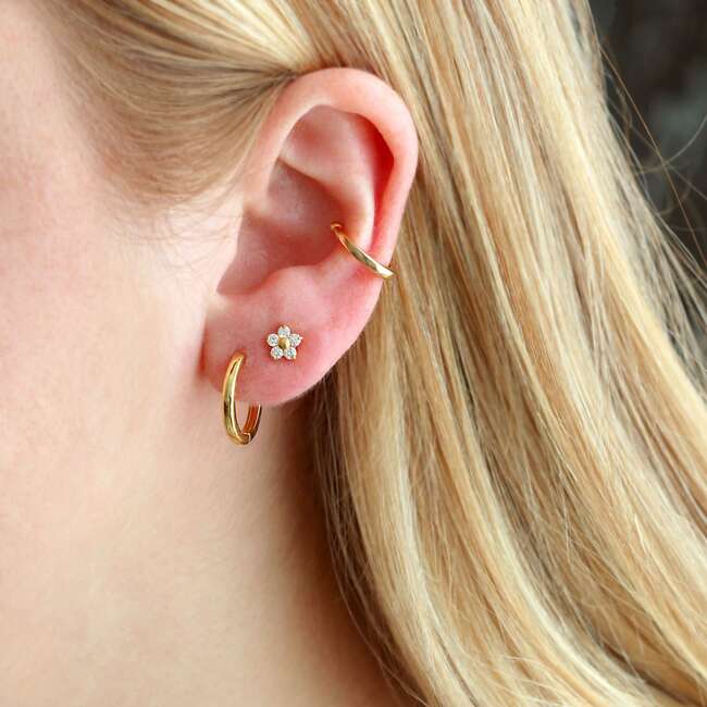 Flower Crystal Titanium Flat Back Stud Earring, Gold