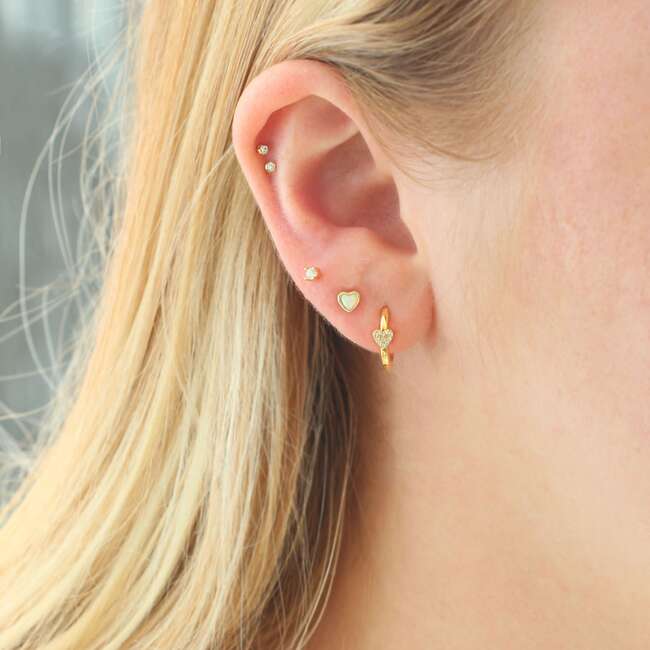 Heart Crystal Huggie Hoop Earrings, Gold