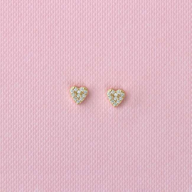 Heart Crystal Stud Earrings, Gold - Earrings - 3