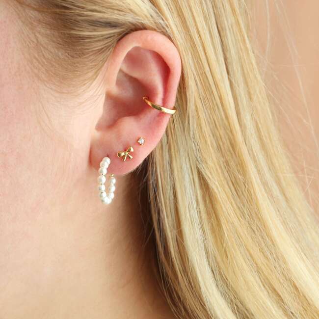 Freshwater Pearl Huggie Post Hoop Earrings, Gold - Earrings - 3