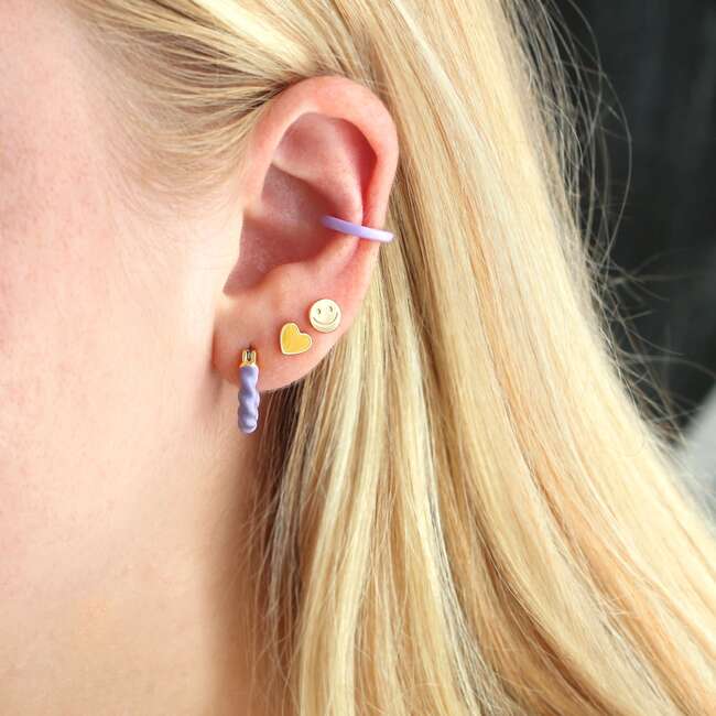 Happy Face Stud Earrings, Gold - Earrings - 4