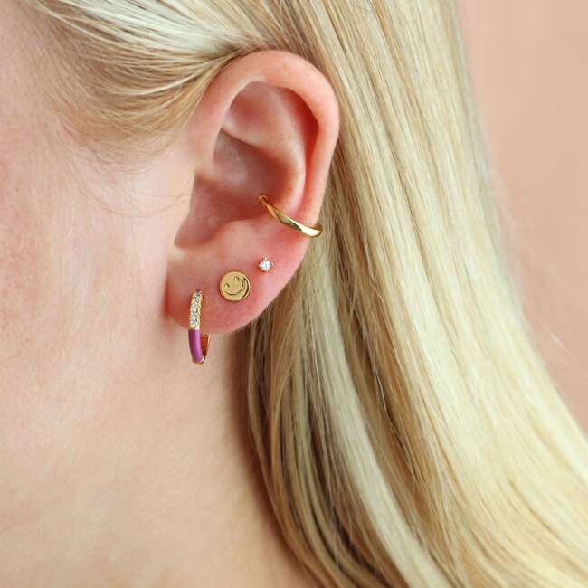 Happy Face Stud Earrings, Gold - Earrings - 5