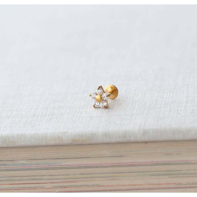 Flower Crystal Titanium Flat Back Stud Earring, Gold - Earrings - 5
