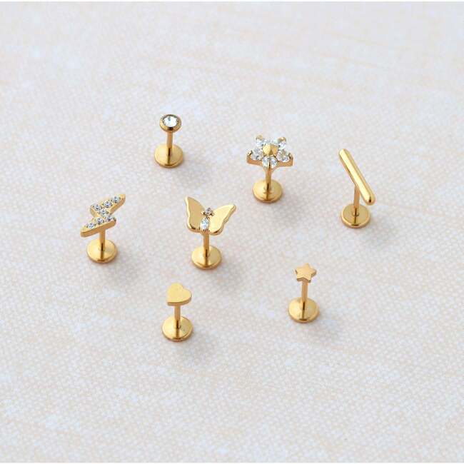 Flower Crystal Titanium Flat Back Stud Earring, Gold - Earrings - 7