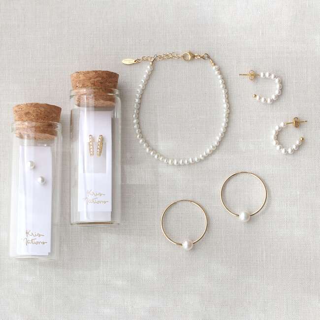 Freshwater Pearl Huggie Post Hoop Earrings, Gold - Earrings - 7