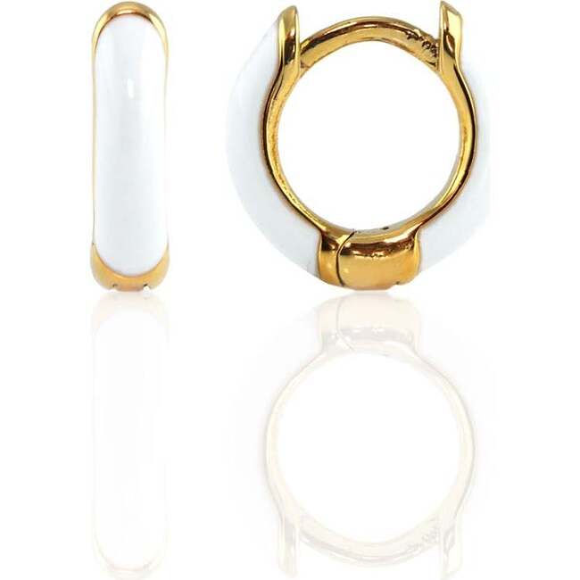 Enamel Huggie Hoop Earrings, Gold, White