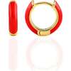 Enamel Huggie Hoop Earrings, Gold, Red - Earrings - 1 - thumbnail