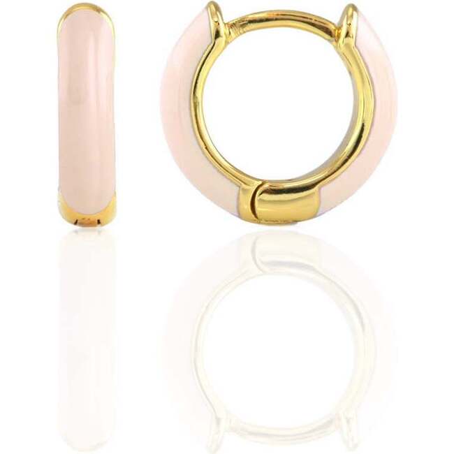 Enamel Huggie Hoop Earrings, Gold, Light Pink