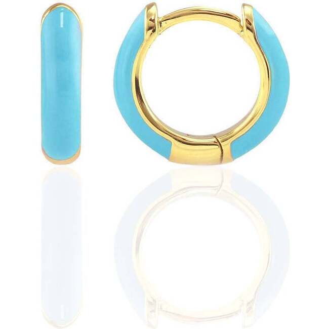 Enamel Huggie Hoop Earrings, Gold, Light Blue