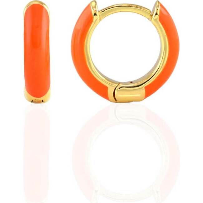 Enamel Huggie Hoop Earrings, Gold, Orange