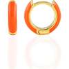 Enamel Huggie Hoop Earrings, Gold, Orange - Earrings - 1 - thumbnail