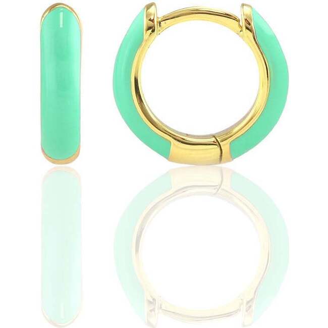 Enamel Huggie Hoop Earrings, Gold, Turquoise