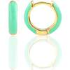 Enamel Huggie Hoop Earrings, Gold, Turquoise - Earrings - 1 - thumbnail