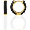 Enamel Huggie Hoop Earrings, Gold, Black - Earrings - 1 - thumbnail