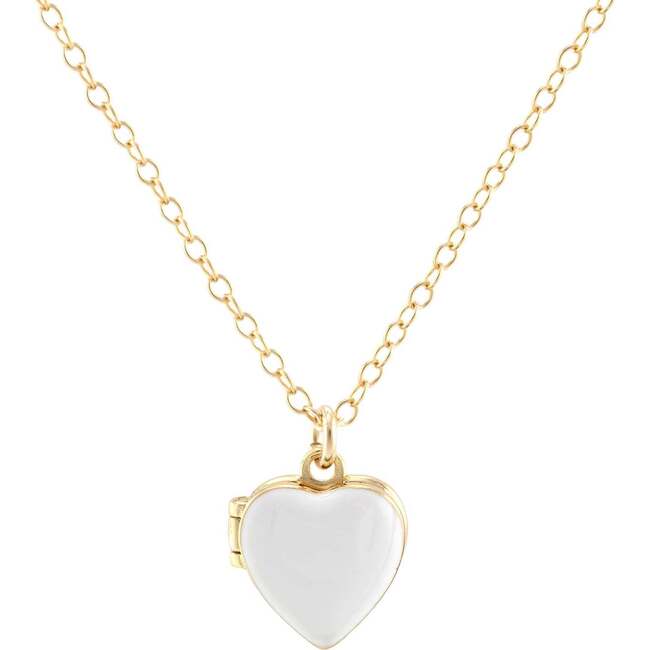 Enamel Heart Locket, Gold, White