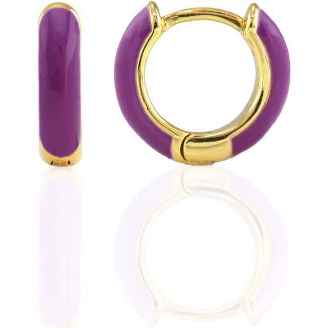 Enamel Huggie Hoop Earrings, Gold, Aubergine