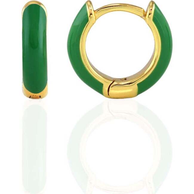 Enamel Huggie Hoop Earrings, Gold, Green
