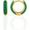 Enamel Huggie Hoop Earrings, Gold, Green - Earrings - 1 - thumbnail