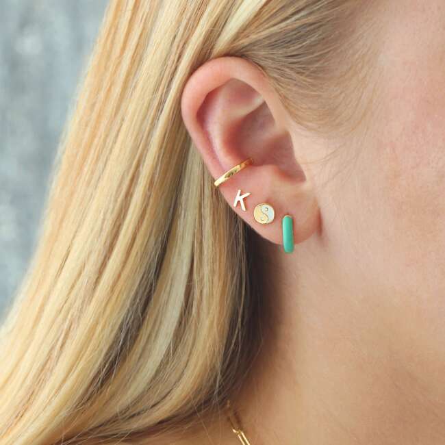 Enamel Huggie Hoop Earrings, Gold, Turquoise