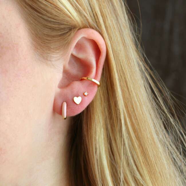 Enamel Huggie Hoop Earrings, Gold, Light Pink