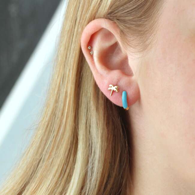 Enamel Huggie Hoop Earrings, Gold, Light Blue