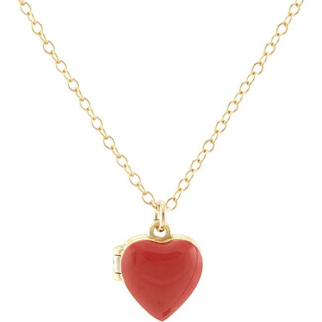 Enamel Heart Locket, Gold, Red