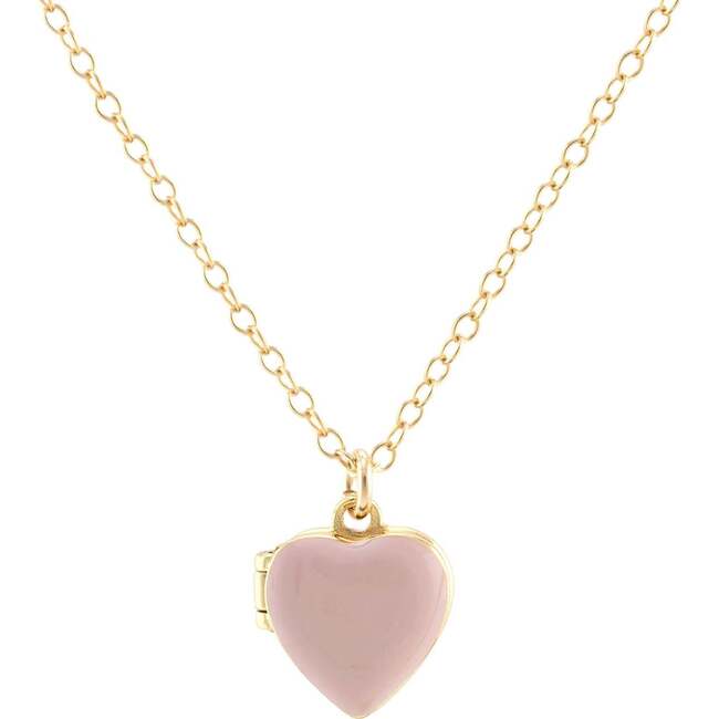 Enamel Heart Locket, Gold, Pink