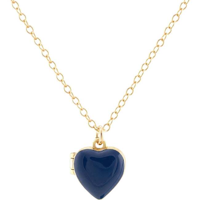 Enamel Heart Locket, Gold, Blue
