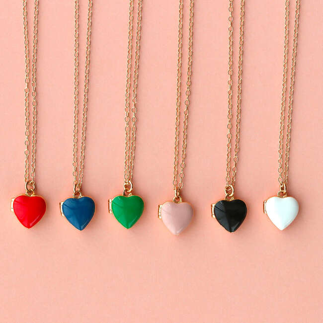 Enamel Heart Locket, Gold, Red - Necklaces - 3