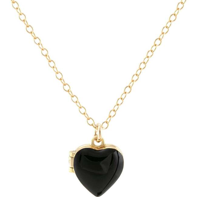 Enamel Heart Locket, Gold, Black