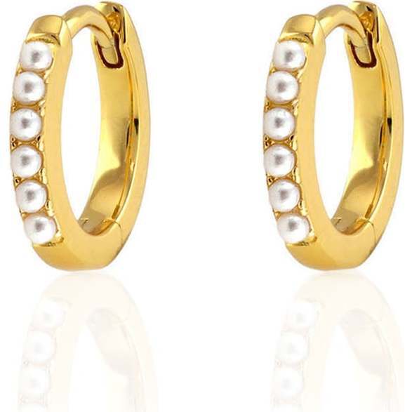 Crystal Huggie Hoop Earrings, Gold, Pearl