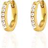 Crystal Huggie Hoop Earrings, Gold, Pearl - Earrings - 1 - thumbnail